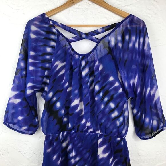 Express Black and Cobalt Tie Dye Chiffon Dress - Picture 3 of 13